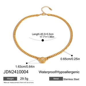 1 Piece Luxurious Series Elegant Round Shape Stainless Steel  Gold Color Rhinestone Women's Pendant Necklaces h5 